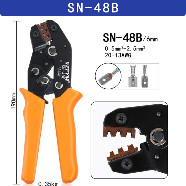 YEFYM SN-48B crimping pliers 0.5-2.5mm2 high precision jaw with TAB 2.8 4.8 6.3 car terminals sets wire electrical hand tools