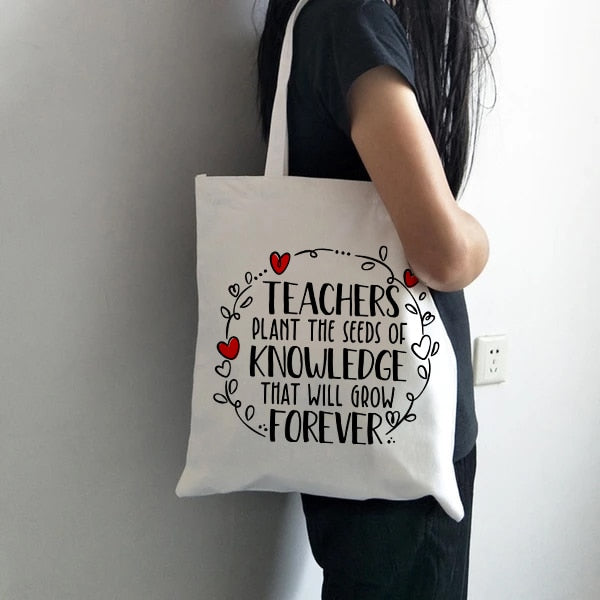 Teachers Gift Teacher Tote Bag Women Canvas Bags Teachers Plant The Seeds of Knowledge Printed Casual Shoulder Bag Foldable