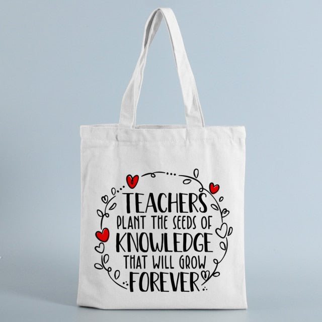 Teachers Gift Teacher Tote Bag Women Canvas Bags Teachers Plant The Seeds of Knowledge Printed Casual Shoulder Bag Foldable