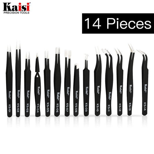 14pcs ESD Tweezers set stainless steel Precision Repair Tweezers for Electronic Mobile Phone Repair Tools Kit blackhead removal