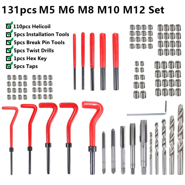 XCAN Thread Repair Tool Kit 25pcs M3/M4/M5/M6/M7/M8/M10/M12/14 for Restoring Damaged Threads Spanner Wrench Twist Drill Bit Kit