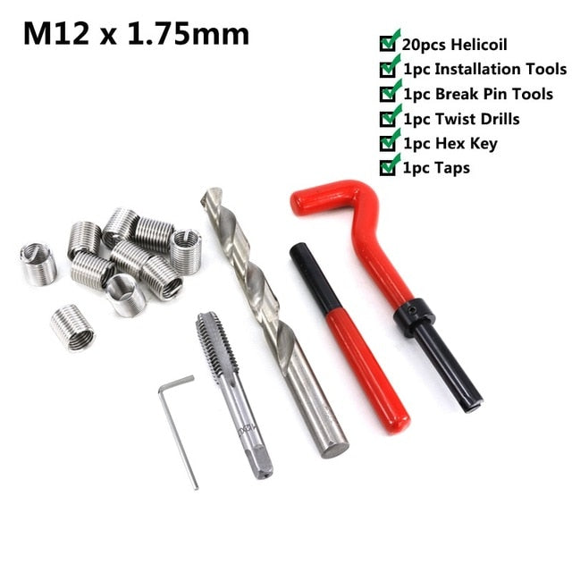 XCAN Thread Repair Tool Kit 25pcs M3/M4/M5/M6/M7/M8/M10/M12/14 for Restoring Damaged Threads Spanner Wrench Twist Drill Bit Kit