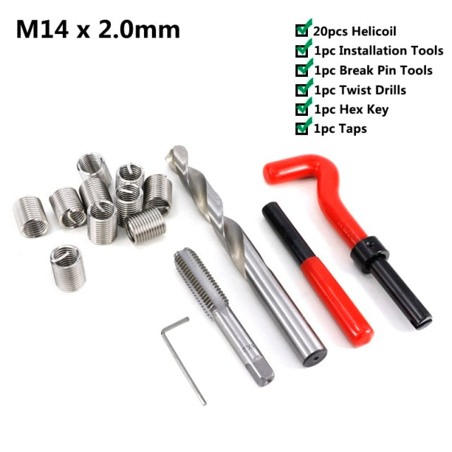 XCAN Thread Repair Tool Kit 25pcs M3/M4/M5/M6/M7/M8/M10/M12/14 for Restoring Damaged Threads Spanner Wrench Twist Drill Bit Kit