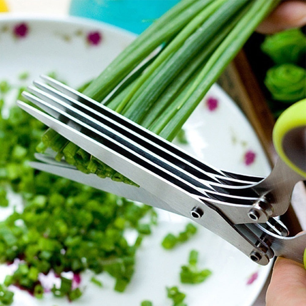 Multifunctional Multi-layer Green Onion Scissors Stainless Steel Onion Cutting Knife Herb Seaweed Spice Scissors Kitchen Scissor