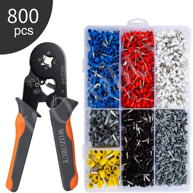 Hexagonal Sawtooth Self-Adjustable Ratchet,Ferrule Crimping Tool Kit, Crimper Kit with 400/800/1200/1800/1900pcs Wire Terminals