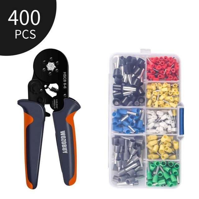 Hexagonal Sawtooth Self-Adjustable Ratchet,Ferrule Crimping Tool Kit, Crimper Kit with 400/800/1200/1800/1900pcs Wire Terminals