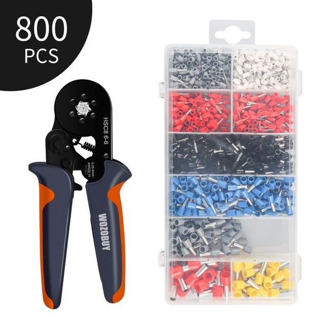 Hexagonal Sawtooth Self-Adjustable Ratchet,Ferrule Crimping Tool Kit, Crimper Kit with 400/800/1200/1800/1900pcs Wire Terminals