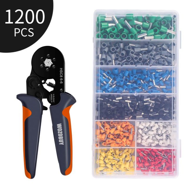 Hexagonal Sawtooth Self-Adjustable Ratchet,Ferrule Crimping Tool Kit, Crimper Kit with 400/800/1200/1800/1900pcs Wire Terminals