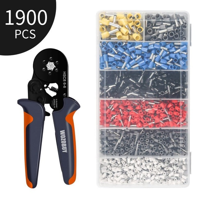 Hexagonal Sawtooth Self-Adjustable Ratchet,Ferrule Crimping Tool Kit, Crimper Kit with 400/800/1200/1800/1900pcs Wire Terminals