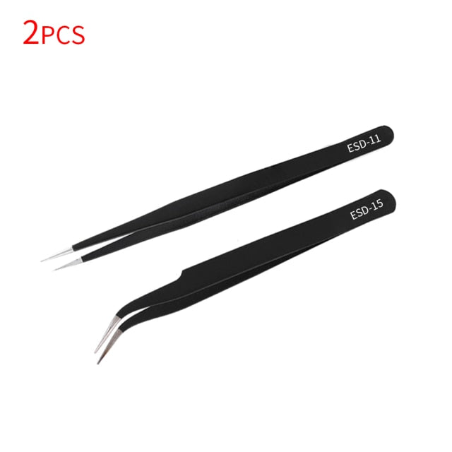 KING'SDUN 8Pcs Anti-static Tweezers ESD Stainless Steel Tweezers Set Industrial Precision Curved Straight Tweezer Repair Tools