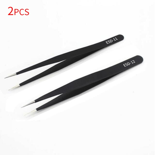 KING'SDUN 8Pcs Anti-static Tweezers ESD Stainless Steel Tweezers Set Industrial Precision Curved Straight Tweezer Repair Tools