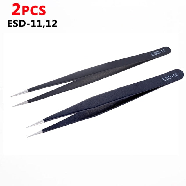 2/6 Pcs Anti-static ESD Stainless Steel Tweezers Maintenance Tools Industrial Precision Curved Straight Tweezers Repair Tools