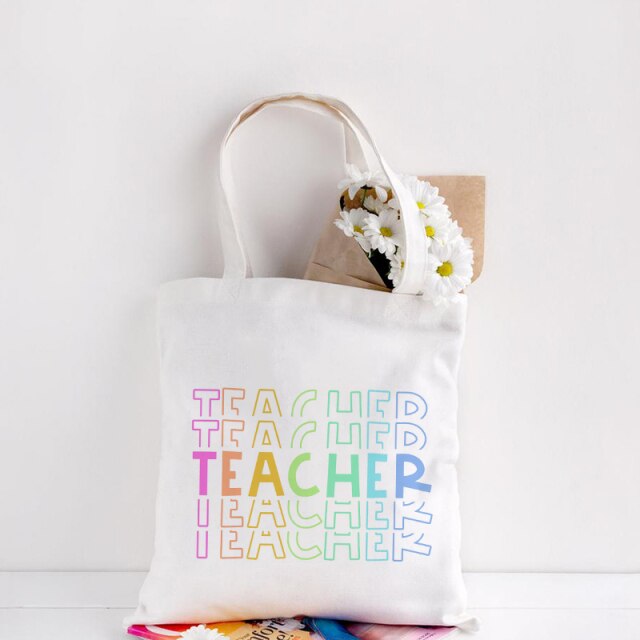 Teachers Gift Teacher Tote Bag Women Canvas Bags Teachers Plant The Seeds of Knowledge Printed Casual Shoulder Bag Foldable