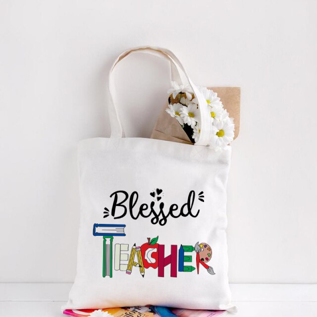 Teachers Gift Teacher Tote Bag Women Canvas Bags Teachers Plant The Seeds of Knowledge Printed Casual Shoulder Bag Foldable