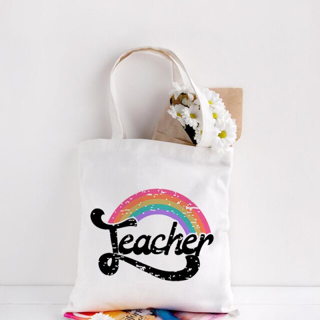 Teachers Gift Teacher Tote Bag Women Canvas Bags Teachers Plant The Seeds of Knowledge Printed Casual Shoulder Bag Foldable