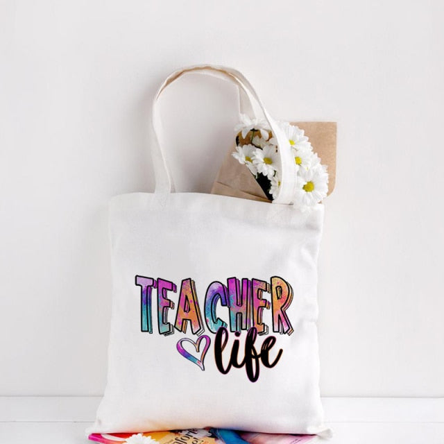 Teachers Gift Teacher Tote Bag Women Canvas Bags Teachers Plant The Seeds of Knowledge Printed Casual Shoulder Bag Foldable