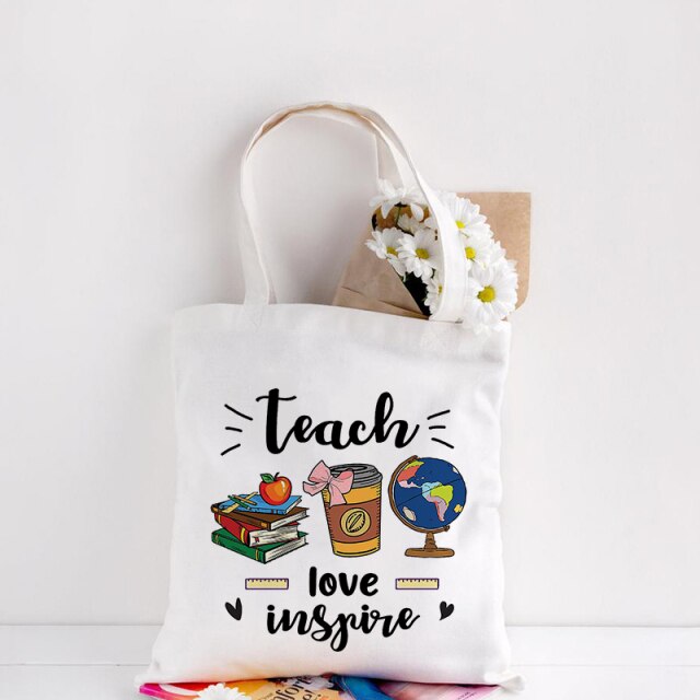 Teachers Gift Teacher Tote Bag Women Canvas Bags Teachers Plant The Seeds of Knowledge Printed Casual Shoulder Bag Foldable