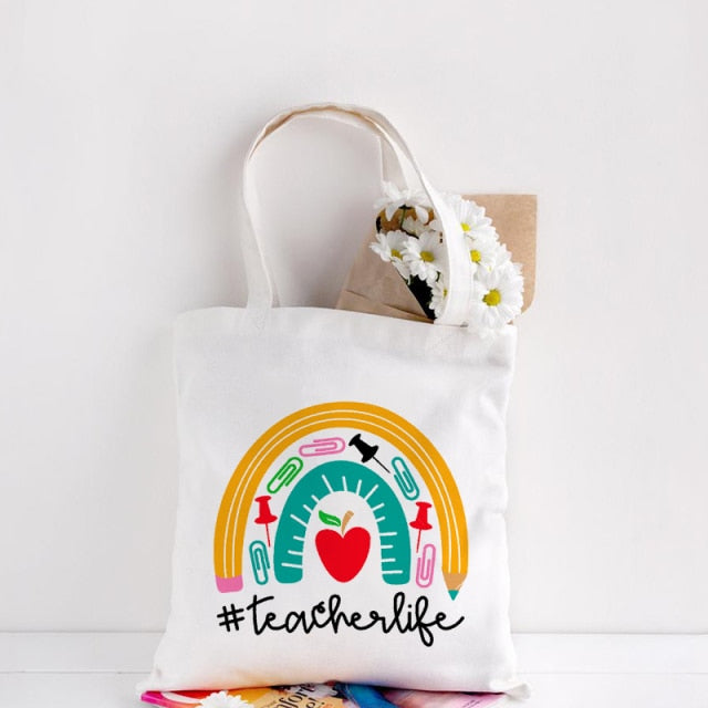 Teachers Gift Teacher Tote Bag Women Canvas Bags Teachers Plant The Seeds of Knowledge Printed Casual Shoulder Bag Foldable