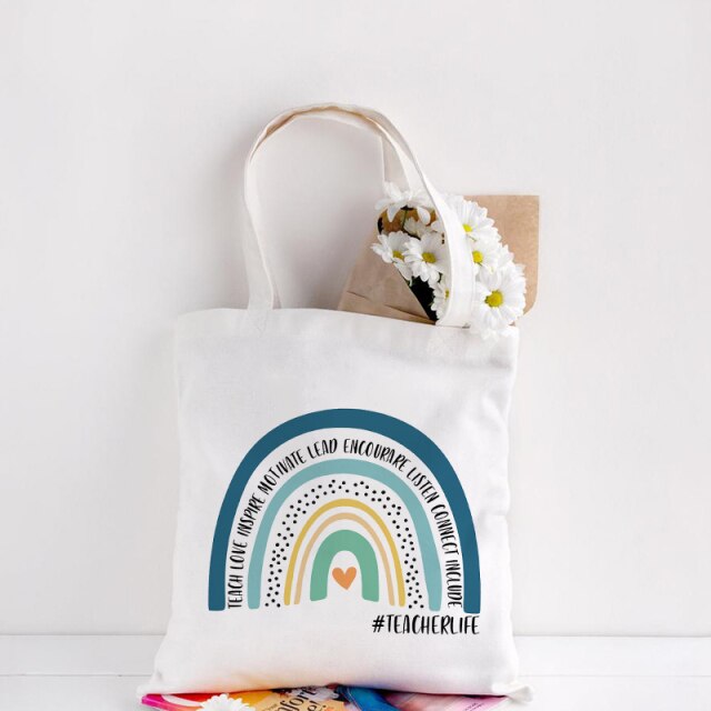 Teachers Gift Teacher Tote Bag Women Canvas Bags Teachers Plant The Seeds of Knowledge Printed Casual Shoulder Bag Foldable