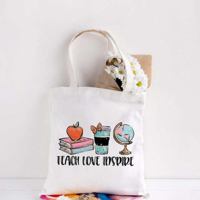 Teachers Gift Teacher Tote Bag Women Canvas Bags Teachers Plant The Seeds of Knowledge Printed Casual Shoulder Bag Foldable