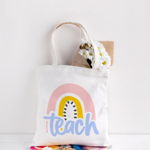 Teachers Gift Teacher Tote Bag Women Canvas Bags Teachers Plant The Seeds of Knowledge Printed Casual Shoulder Bag Foldable