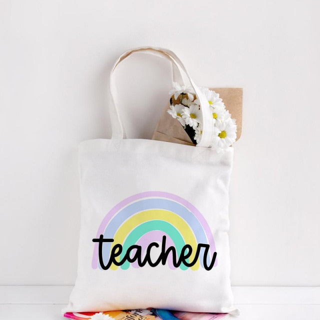 Teachers Gift Teacher Tote Bag Women Canvas Bags Teachers Plant The Seeds of Knowledge Printed Casual Shoulder Bag Foldable