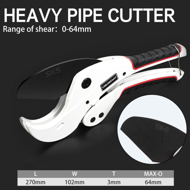 DTBD PVC Pipe Cutter 36mm 42mm 64mm Aluminum Alloy Body Ratchet Scissors Tube Cutter PVC/PU/PP/PE Hose Cutting Hand Tools