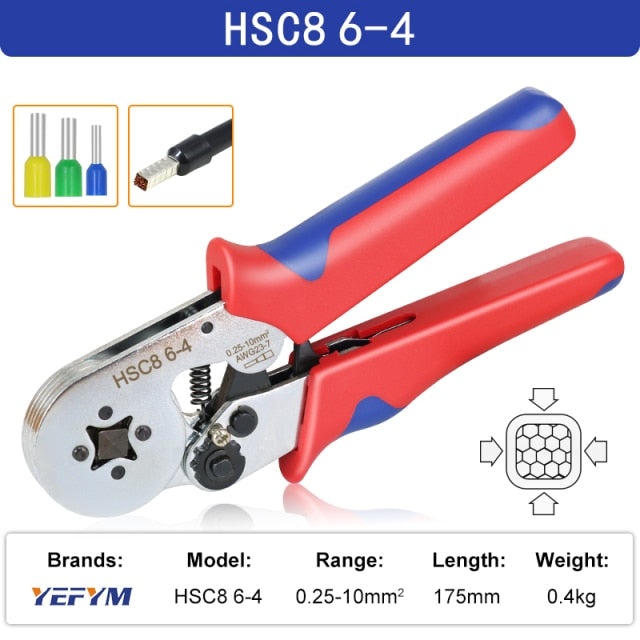 Tubular terminal crimping tools mini electrical pliers HSC8 10SA/6-4 0.25-10mm2 23-7AWG 6-6 0.25-6mm2 high precision clamp sets