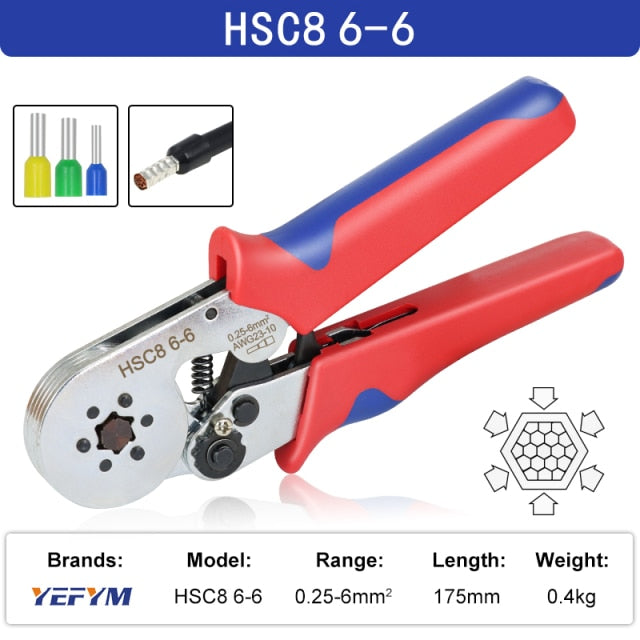 Tubular terminal crimping tools mini electrical pliers HSC8 10SA/6-4 0.25-10mm2 23-7AWG 6-6 0.25-6mm2 high precision clamp sets