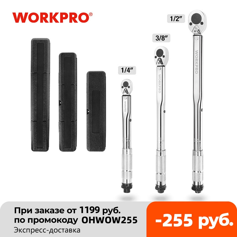 WORKPRO 1/4'' 3/8'' 1/2'' Square Drive Torque Wrench 5-100 Ft-lb Two-way Precise Ratchet Wrench Repair Spanner Key