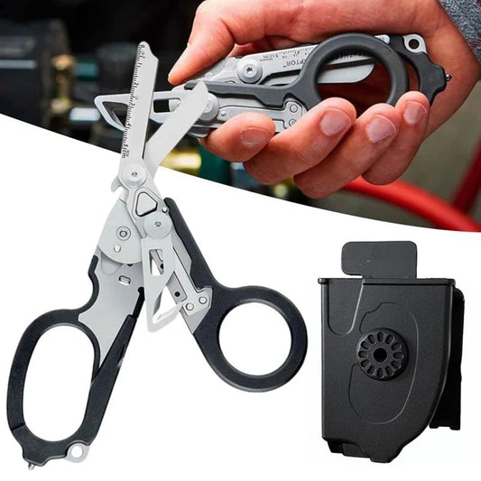 FLASH WOLF Multi-function 6 in 1 Emergency Response Shears with Strap Cutter and Glass Breaker Black Strap Cutter Safety Hammer