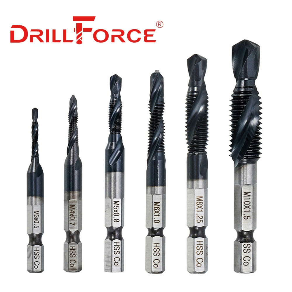 6PCS M3-M10 Screw Tap Drill Bits HRC89 TiAlN Coated HSSCO M35 Cobalt Taps Metric Combination Bit 1/4" IN Hex Quick Change