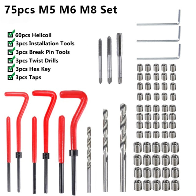 XCAN Thread Repair Kit M3 M4 M5 M6 M8 M10 M12 M14  Screw Thread Inserts For Restoring Damaged Threads Repair Tools Drill Bit