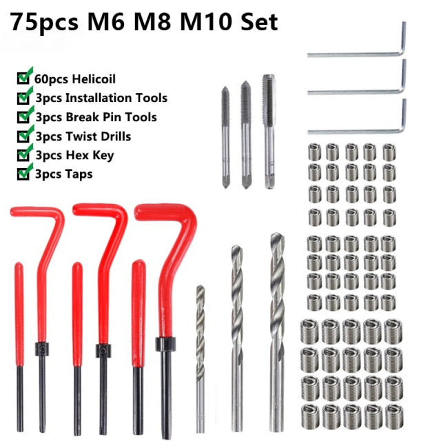 XCAN Thread Repair Kit M3 M4 M5 M6 M8 M10 M12 M14  Screw Thread Inserts For Restoring Damaged Threads Repair Tools Drill Bit