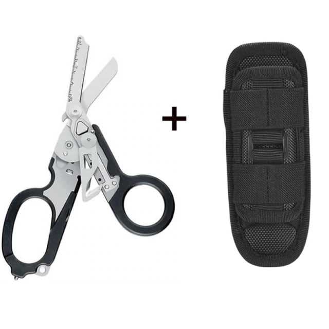 6 in 1 Shears Scissor Bevel with Strap Cutter and Glass Breaker Stainless Steel with MOLLE Compatible Holster for Outdoor